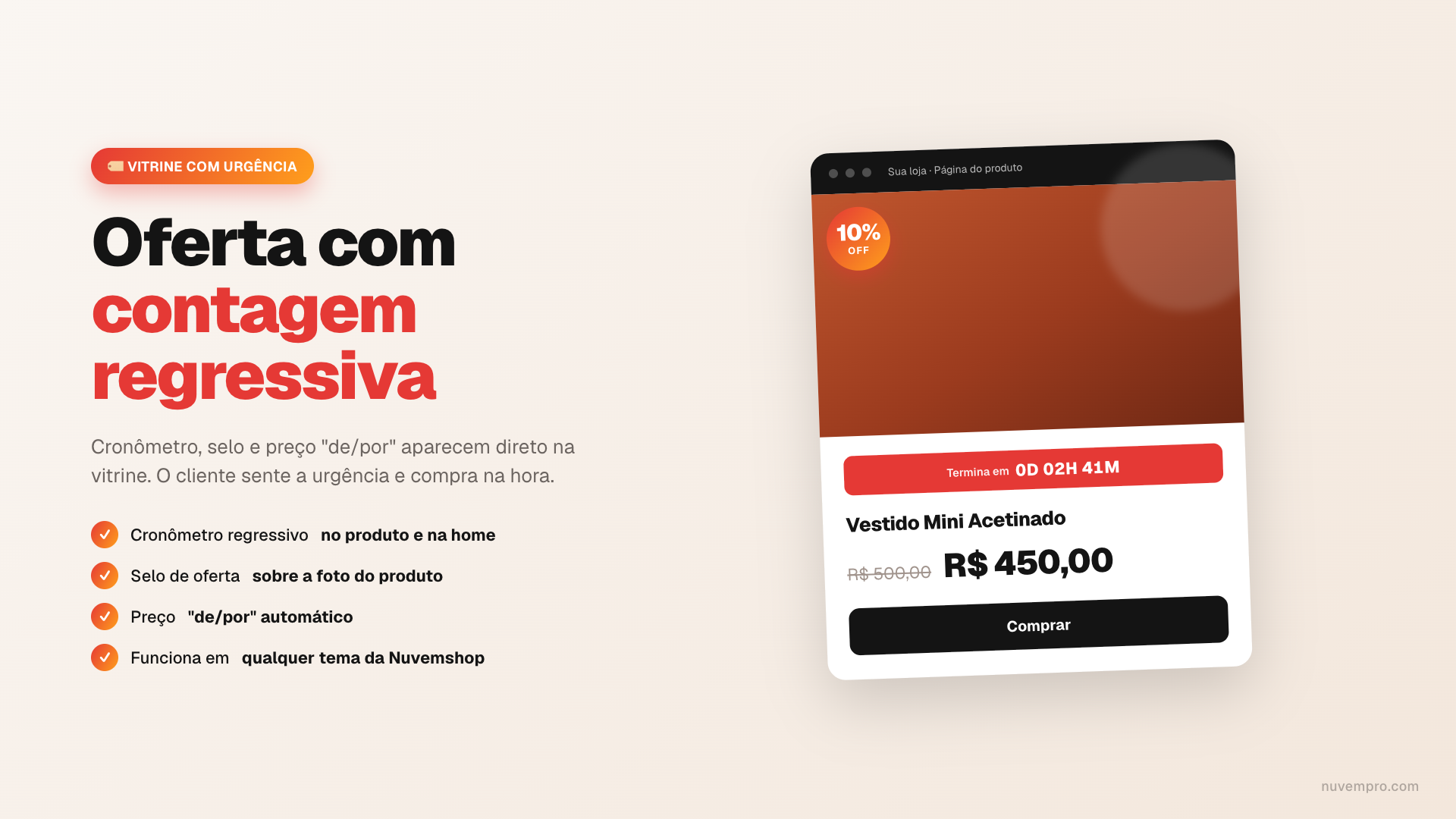 Oferta com contagem regressiva no produto e na home.