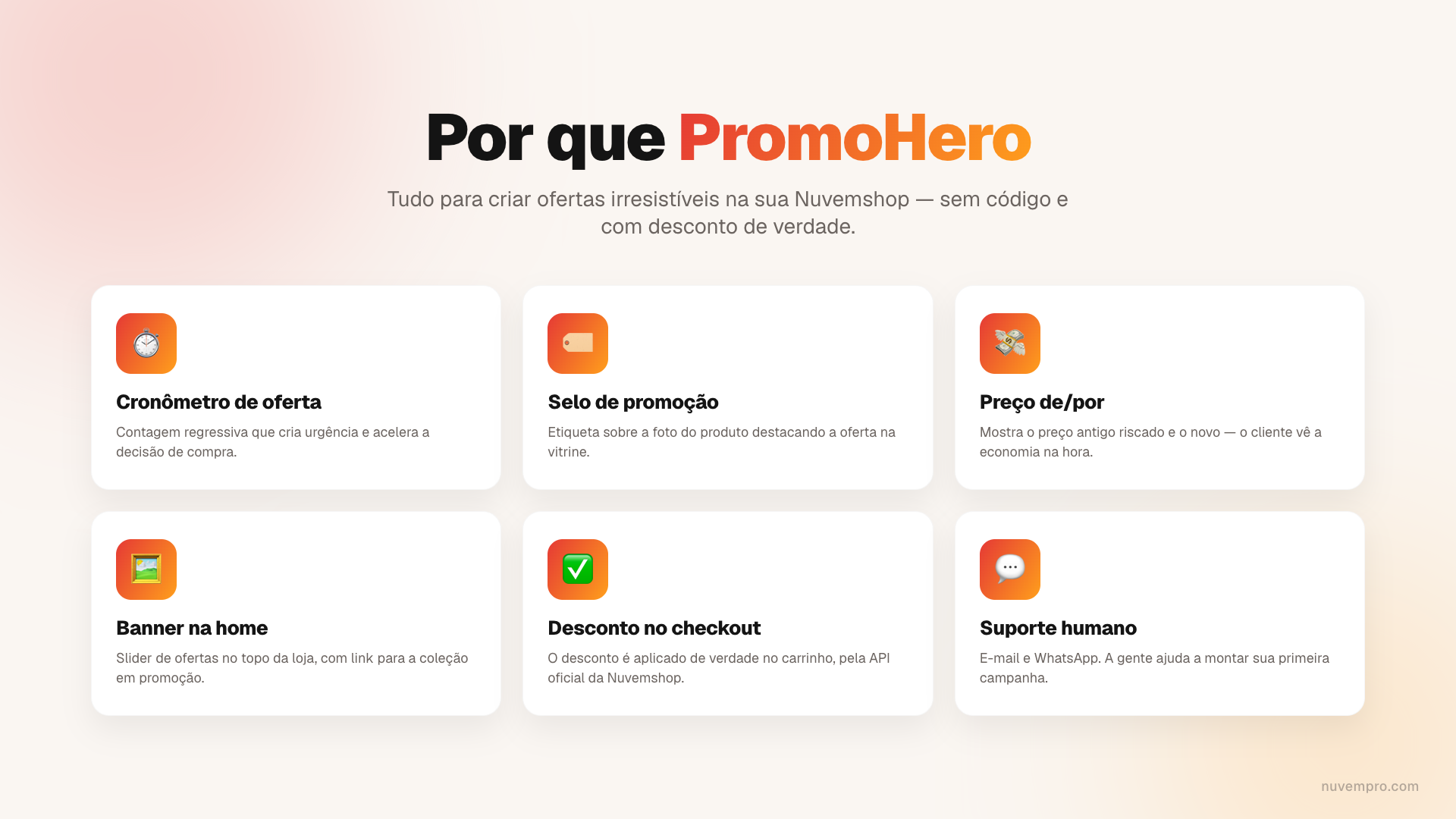 Tudo que o PromoHero faz pela sua loja.